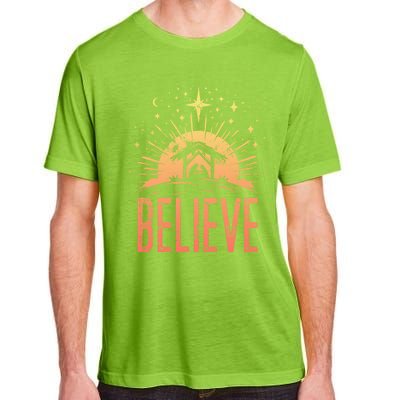 Believe Christmas Religious Nativity Baby Jesus Manger Adult ChromaSoft Performance T-Shirt