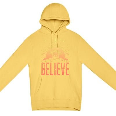 Believe Christmas Religious Nativity Baby Jesus Manger Premium Pullover Hoodie