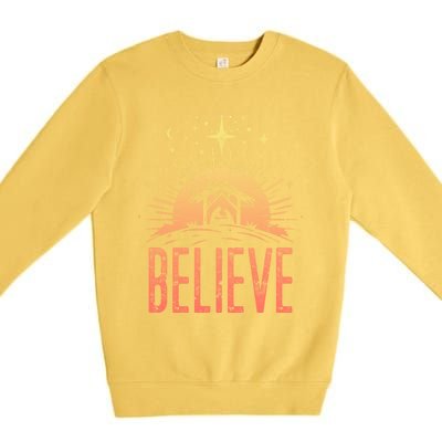 Believe Christmas Religious Nativity Baby Jesus Manger Premium Crewneck Sweatshirt