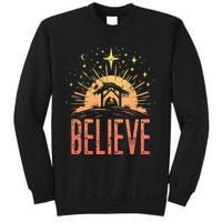 Believe Christmas Religious Nativity Baby Jesus Manger Sweatshirt