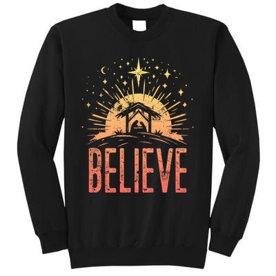 Believe Christmas Religious Nativity Baby Jesus Manger Sweatshirt