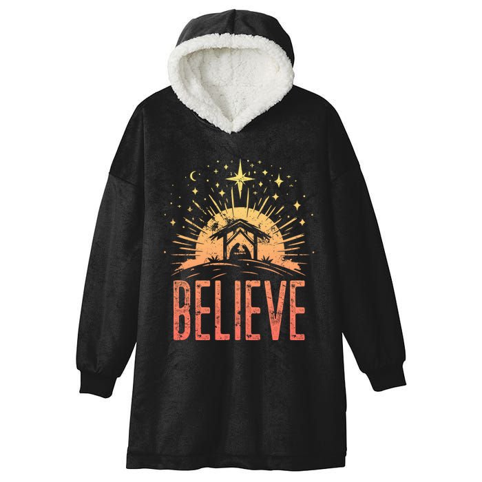 Believe Christmas Religious Nativity Baby Jesus Manger Hooded Wearable Blanket