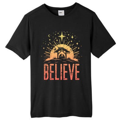 Believe Christmas Religious Nativity Baby Jesus Manger Tall Fusion ChromaSoft Performance T-Shirt