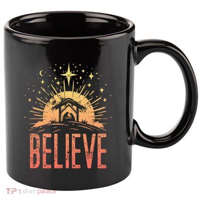 Believe Christmas Religious Nativity Baby Jesus Manger 11oz C Handle Ceramic Mug