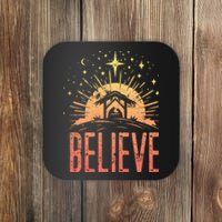 Believe Christmas Religious Nativity Baby Jesus Manger Coaster