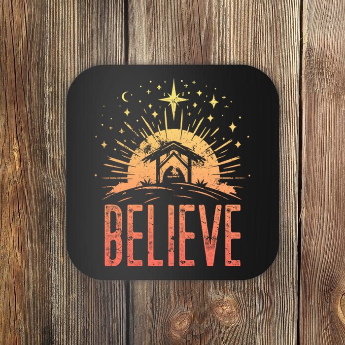 Believe Christmas Religious Nativity Baby Jesus Manger Coaster