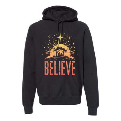 Believe Christmas Religious Nativity Baby Jesus Manger Premium Hoodie