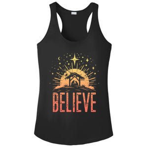 Believe Christmas Religious Nativity Baby Jesus Manger Ladies PosiCharge Competitor Racerback Tank