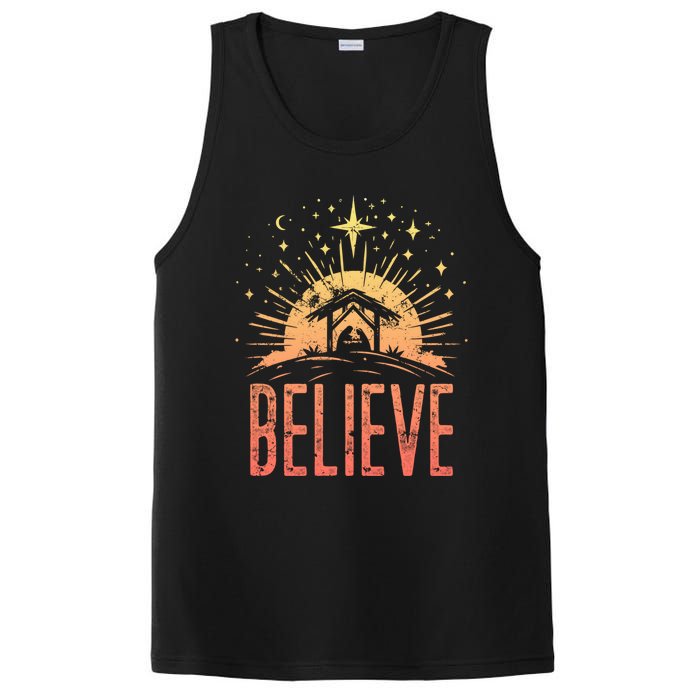 Believe Christmas Religious Nativity Baby Jesus Manger PosiCharge Competitor Tank