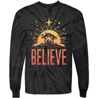 Believe Christmas Religious Nativity Baby Jesus Manger Tie-Dye Long Sleeve Shirt