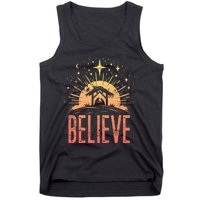 Believe Christmas Religious Nativity Baby Jesus Manger Tank Top