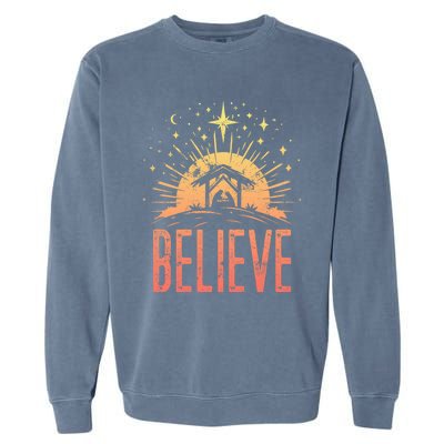 Believe Christmas Religious Nativity Baby Jesus Manger Garment-Dyed Sweatshirt