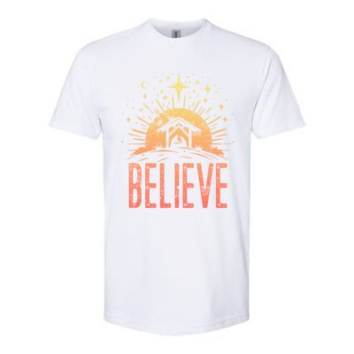 Believe Christmas Religious Nativity Baby Jesus Manger Softstyle CVC T-Shirt