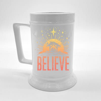 Believe Christmas Religious Nativity Baby Jesus Manger Beer Stein