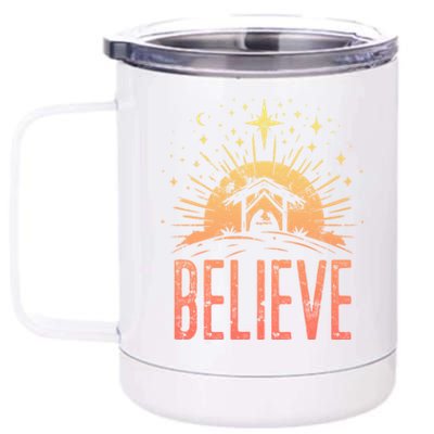 Believe Christmas Religious Nativity Baby Jesus Manger 12 oz Stainless Steel Tumbler Cup