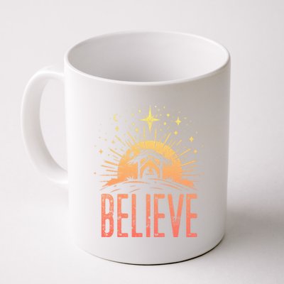 Believe Christmas Religious Nativity Baby Jesus Manger Coffee Mug