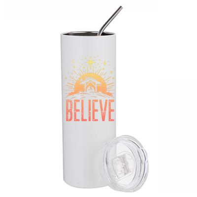 Believe Christmas Religious Nativity Baby Jesus Manger Stainless Steel Tumbler