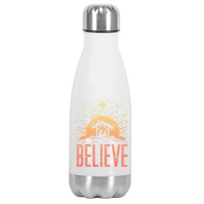 Believe Christmas Religious Nativity Baby Jesus Manger Stainless Steel Insulated Water Bottle