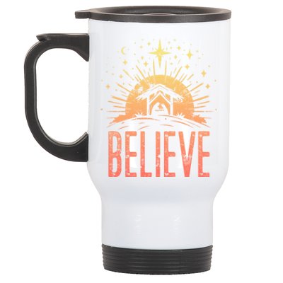 Believe Christmas Religious Nativity Baby Jesus Manger Stainless Steel Travel Mug