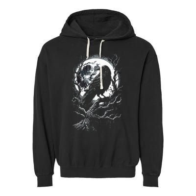 Black Crow Raven Bird Garment-Dyed Fleece Hoodie
