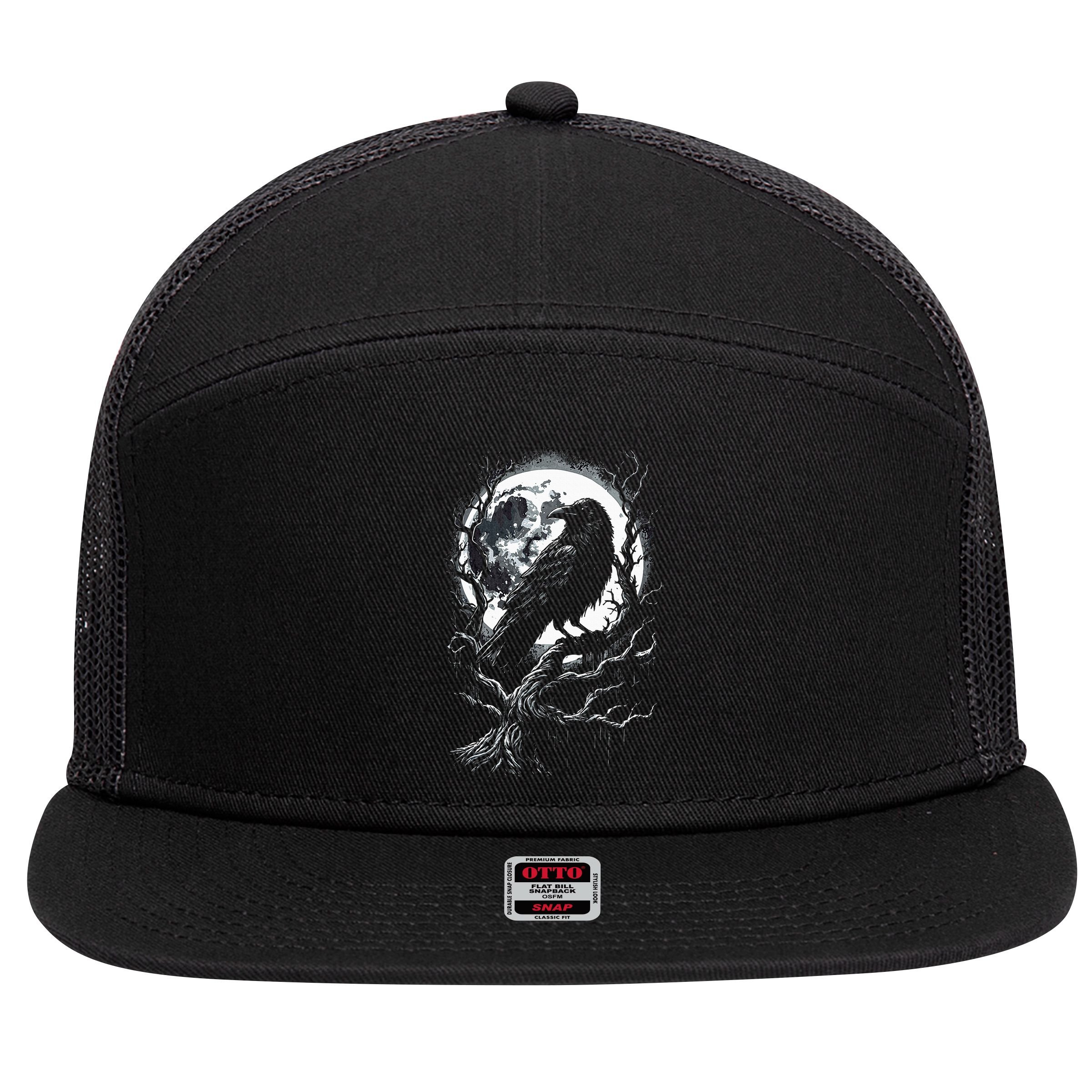 Black Crow Raven Bird 7 Panel Mesh Trucker Snapback Hat