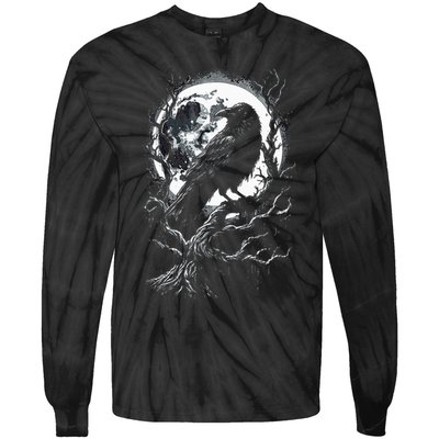 Black Crow Raven Bird Tie-Dye Long Sleeve Shirt