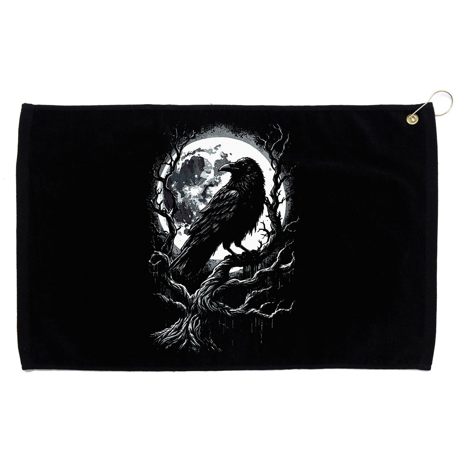 Black Crow Raven Bird Grommeted Golf Towel