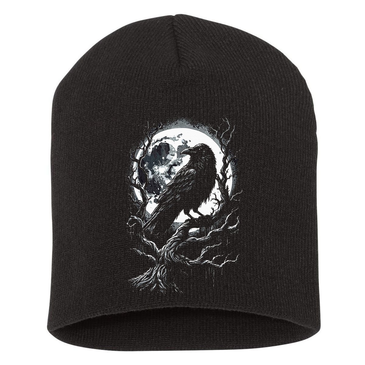 Black Crow Raven Bird Short Acrylic Beanie