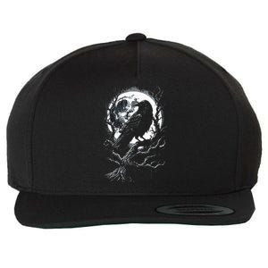 Black Crow Raven Bird Wool Snapback Cap