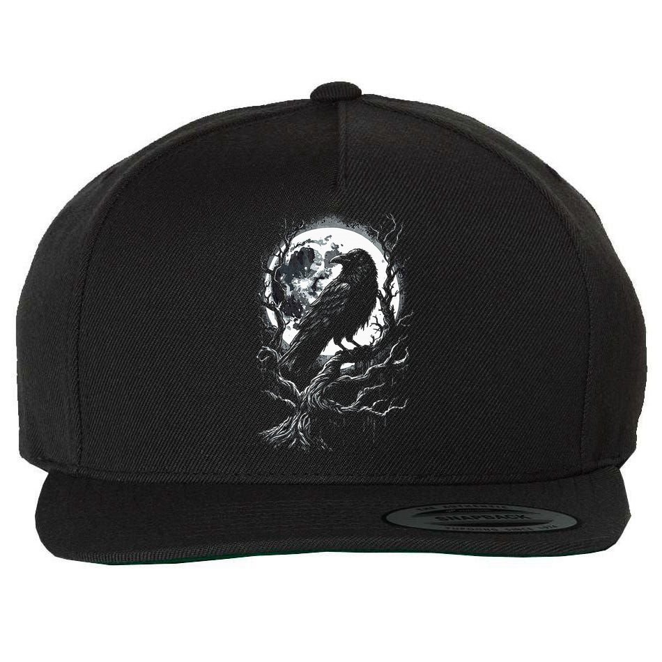Black Crow Raven Bird Wool Snapback Cap