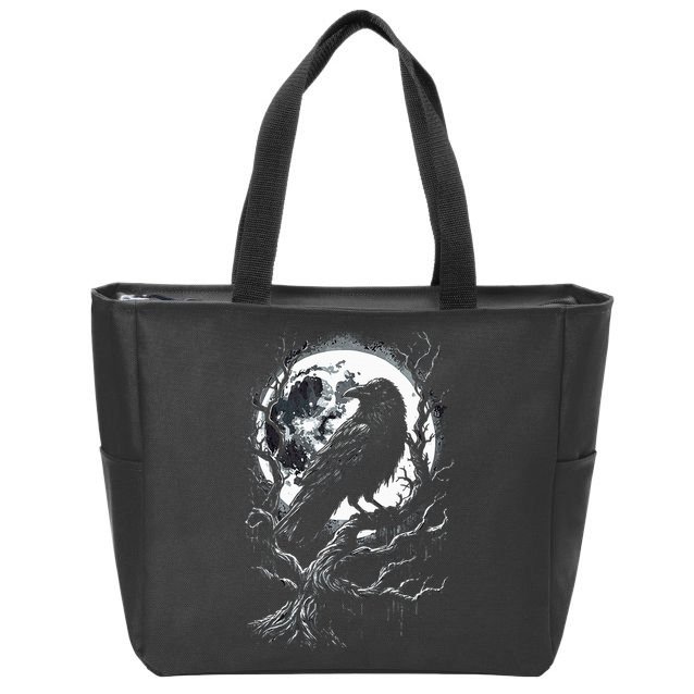 Black Crow Raven Bird Zip Tote Bag