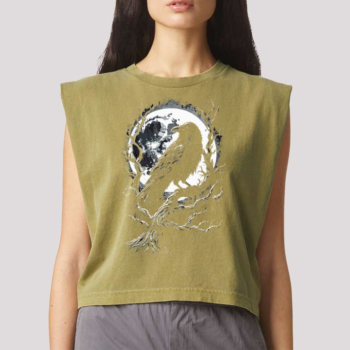 Black Crow Raven Bird Garment-Dyed Women's Muscle Tee