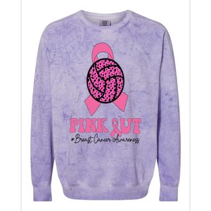 Breast Cancer Ribbon Pink Out Volleyball Pink Ribbon Leopard Colorblast Crewneck Sweatshirt