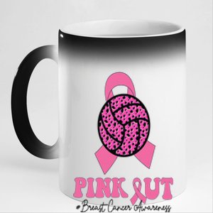 Breast Cancer Ribbon Pink Out Volleyball Pink Ribbon Leopard 11oz Black Color Changing Mug