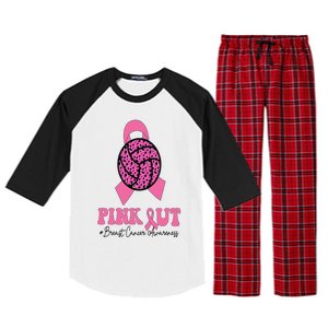 Breast Cancer Ribbon Pink Out Volleyball Pink Ribbon Leopard Raglan Sleeve Pajama Set