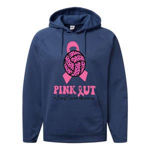 Breast Cancer Ribbon Pink Out Volleyball Pink Ribbon Leopard Performance Fleece Hoodie