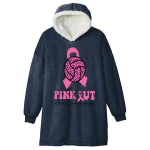 Breast Cancer Ribbon Pink Out Volleyball Pink Ribbon Leopard Hooded Wearable Blanket