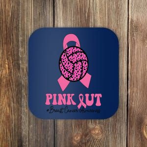 Breast Cancer Ribbon Pink Out Volleyball Pink Ribbon Leopard Coaster