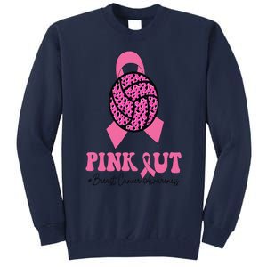 Breast Cancer Ribbon Pink Out Volleyball Pink Ribbon Leopard Tall Sweatshirt