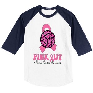 Breast Cancer Ribbon Pink Out Volleyball Pink Ribbon Leopard Baseball Sleeve Shirt