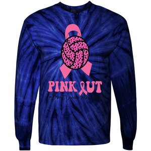 Breast Cancer Ribbon Pink Out Volleyball Pink Ribbon Leopard Tie-Dye Long Sleeve Shirt