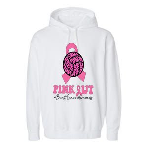 Breast Cancer Ribbon Pink Out Volleyball Pink Ribbon Leopard Garment-Dyed Fleece Hoodie