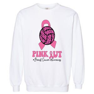 Breast Cancer Ribbon Pink Out Volleyball Pink Ribbon Leopard Garment-Dyed Sweatshirt