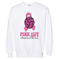 Breast Cancer Ribbon Pink Out Volleyball Pink Ribbon Leopard Garment-Dyed Sweatshirt