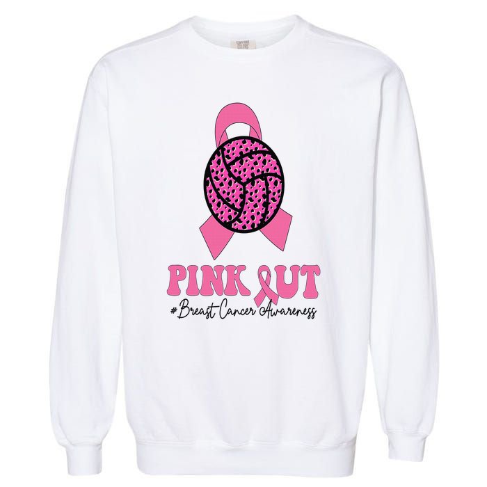 Breast Cancer Ribbon Pink Out Volleyball Pink Ribbon Leopard Garment-Dyed Sweatshirt