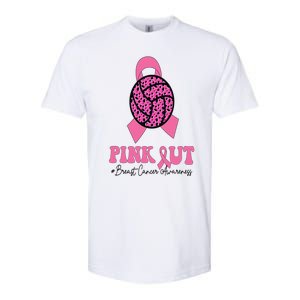 Breast Cancer Ribbon Pink Out Volleyball Pink Ribbon Leopard Softstyle CVC T-Shirt