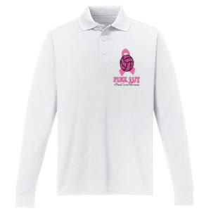 Breast Cancer Ribbon Pink Out Volleyball Pink Ribbon Leopard Performance Long Sleeve Polo