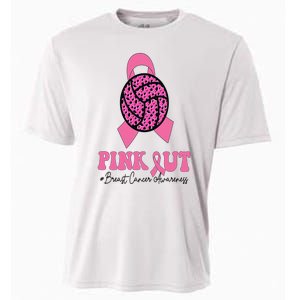 Breast Cancer Ribbon Pink Out Volleyball Pink Ribbon Leopard Cooling Performance Crew T-Shirt