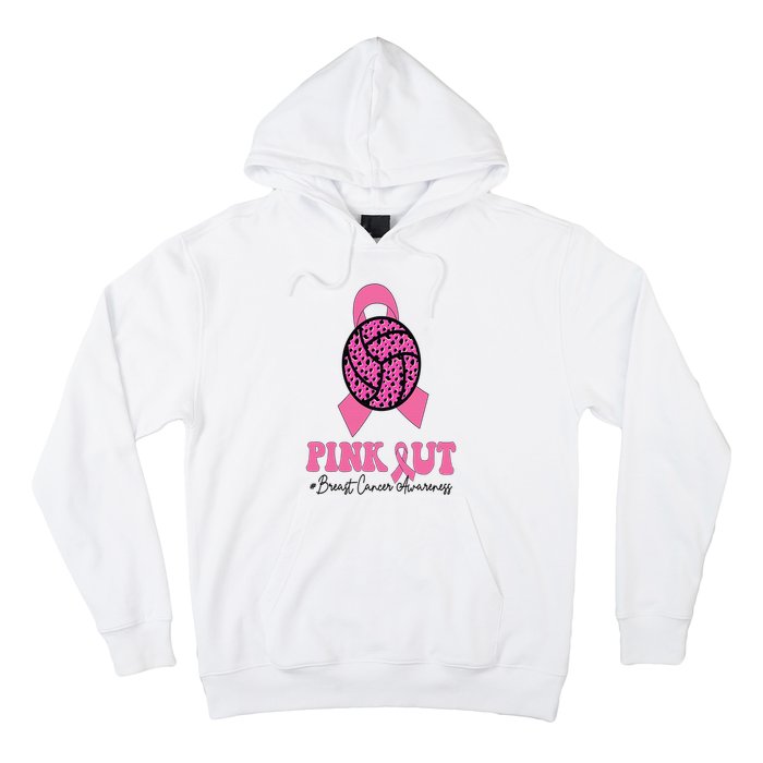 Breast Cancer Ribbon Pink Out Volleyball Pink Ribbon Leopard Hoodie