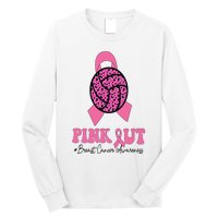 Breast Cancer Ribbon Pink Out Volleyball Pink Ribbon Leopard Long Sleeve Shirt